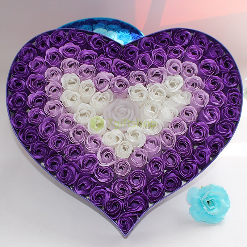 Hoa Xà Phòng 100 Bông Hình Trái Tim (Tím)