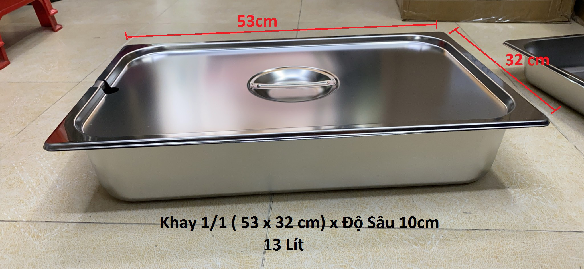 Khay Inox 1/1 Cao 10cm Nắp Khuyết