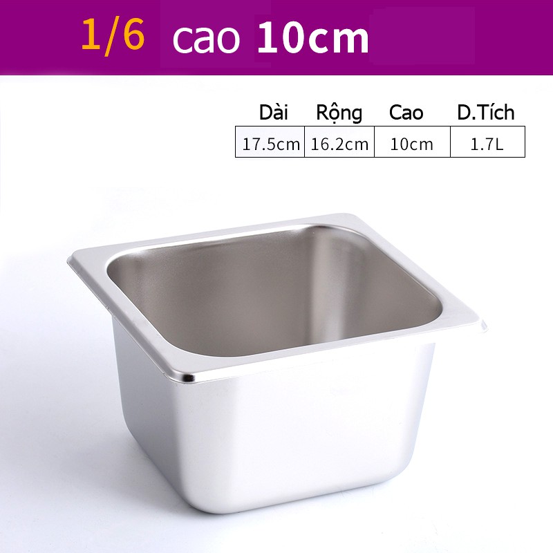 Khay Inox 1/6 Cao 10cm Không Nắp