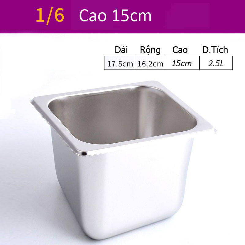 Khay Inox 1/6 Cao 15cm Không Nắp