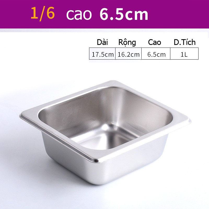 Khay Inox 1/6 Cao 6,5cm Không Nắp